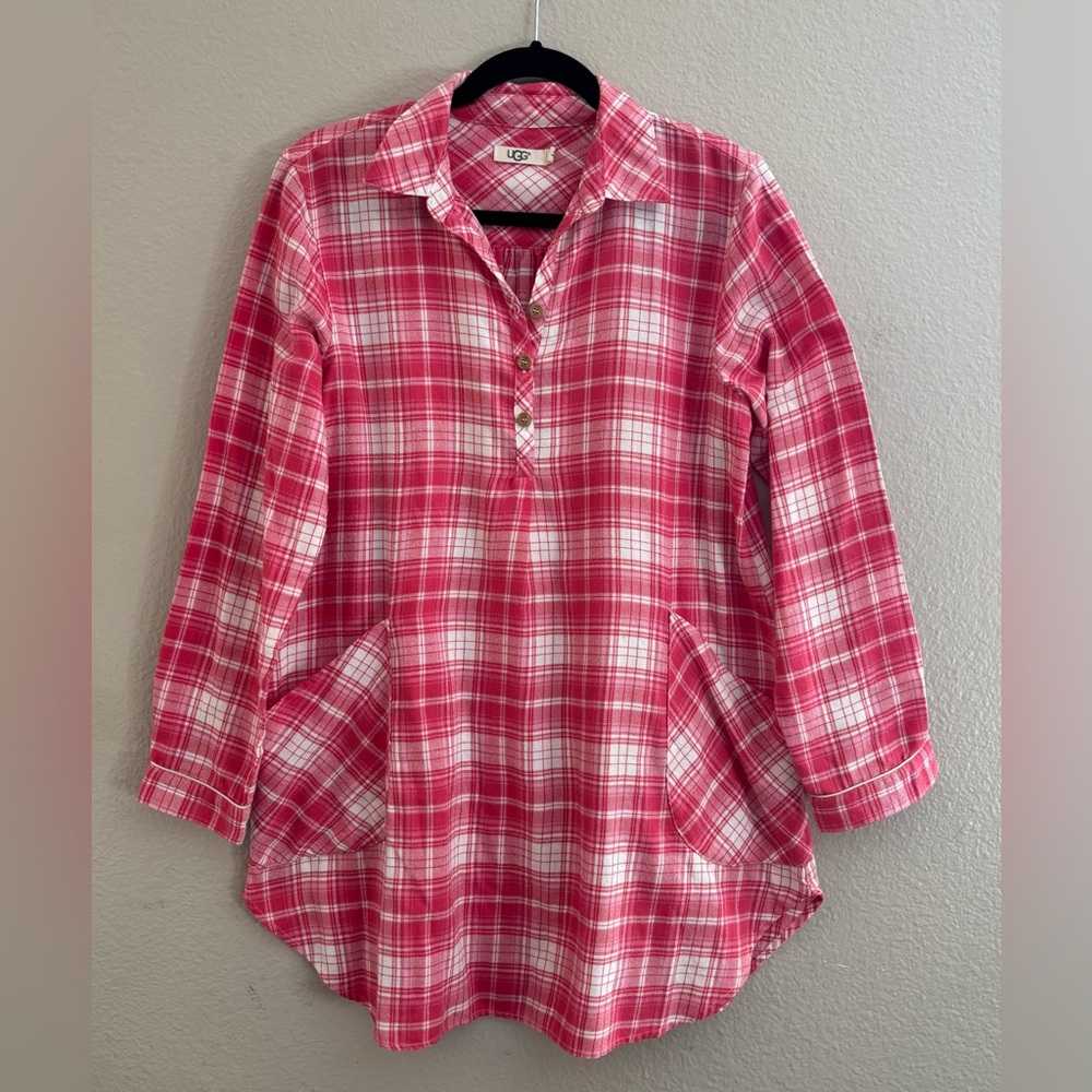 UGG Women's Flannel Plaid Pink Nightgown Shirt Gabi Style Size Small
